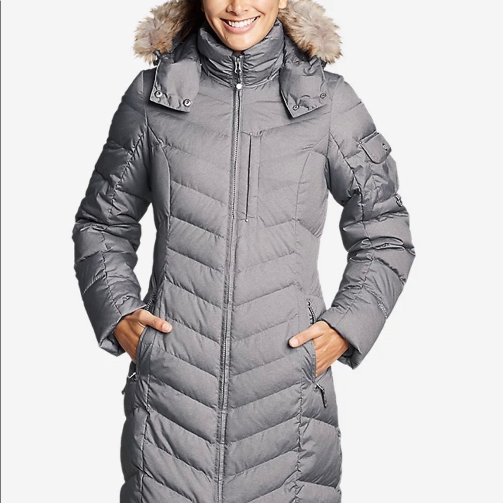Eddie Bauer Sun Valley down grey parka.